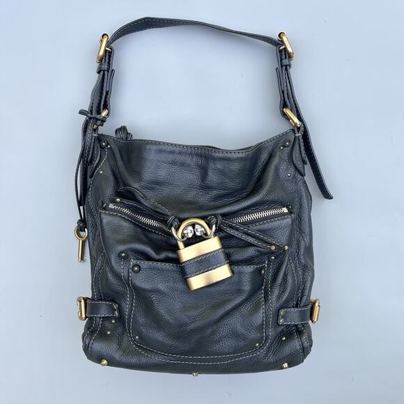 Chloe Paddington Bag Black Leather Padlock Crossbody Shoulder - Picture 1 of 15